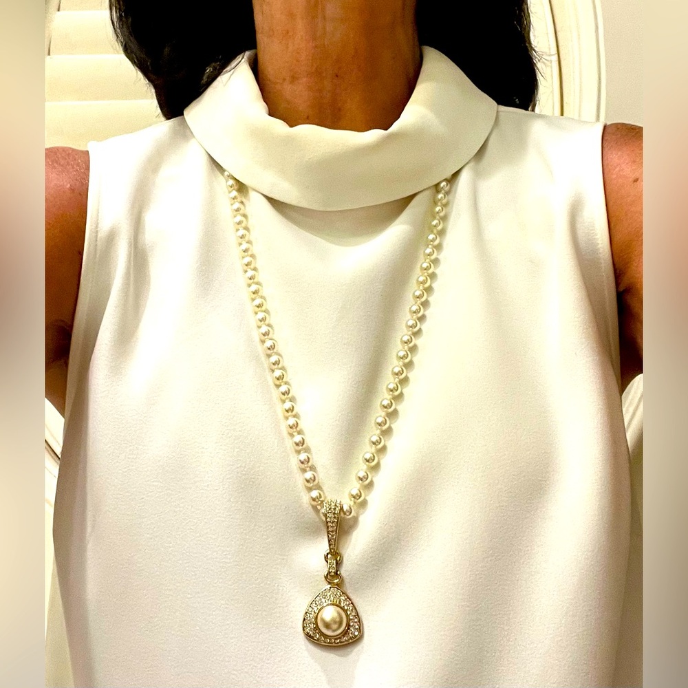 Vintage, Signed S.A.L. Swarovski Pearl & Crystal Pendant Necklace, NWT - Picture 8 of 16